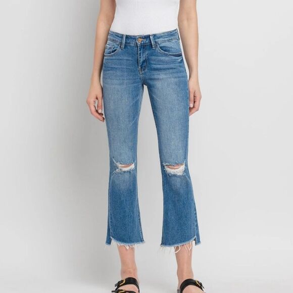 Vervet Medium Wash Distressed Ankle Kick Flare Jeans Size 27 FORGET RAW STEP Hem - Picture 11 of 11